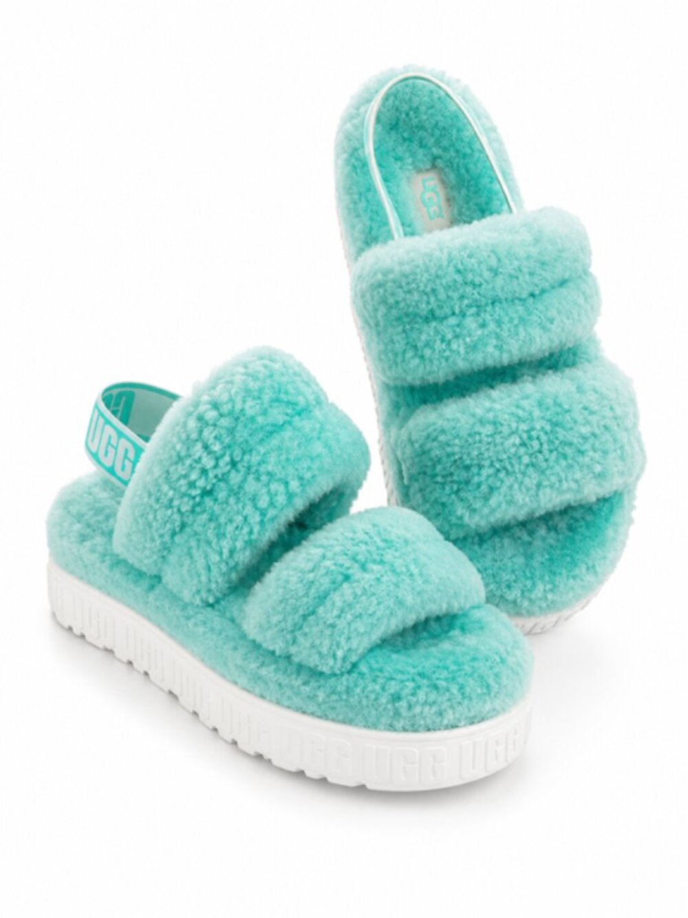 UGG Fluff Yeah Slide Slippers\ Platform Sandal Aqua Mint Women’s Size 7